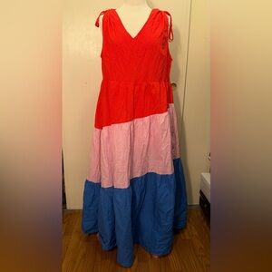 Serafina Colorblock striped red pink blue maxi dress medium